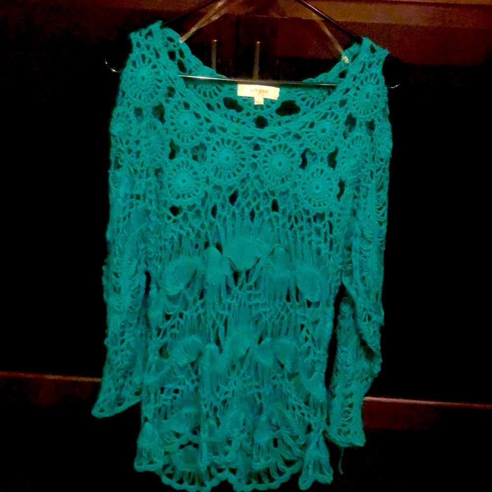 Umgee green crochet top. Size Small. EUC.